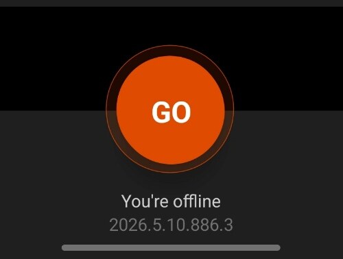 Mystro's big orange GO button at the bottom of the Drive screen, with 'You're offline' status below.